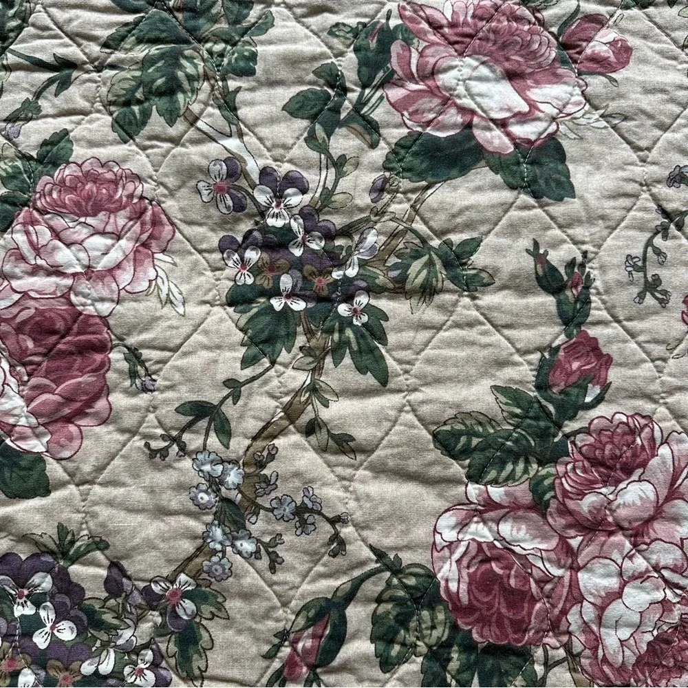 Pottery Barn Adelise Reversible Cotton Linen Floral Quilt Queen